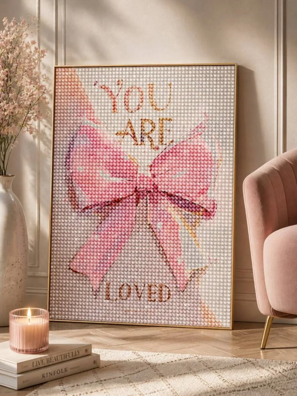 Pink Bow Diamond Painting Kit | “You Are Loved” DIY Craft | Full Drill Sparkle A